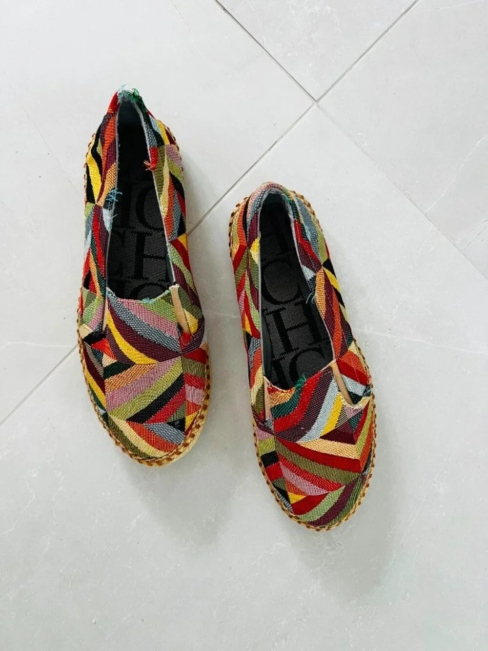 CH Carolina Herrera Multicolor Woven Geometric Espadrille Flats (Size 7)